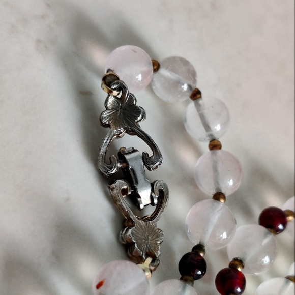 Vintage Genuine Rose Quartz Necklace with Garnet - Picture 9 of 13